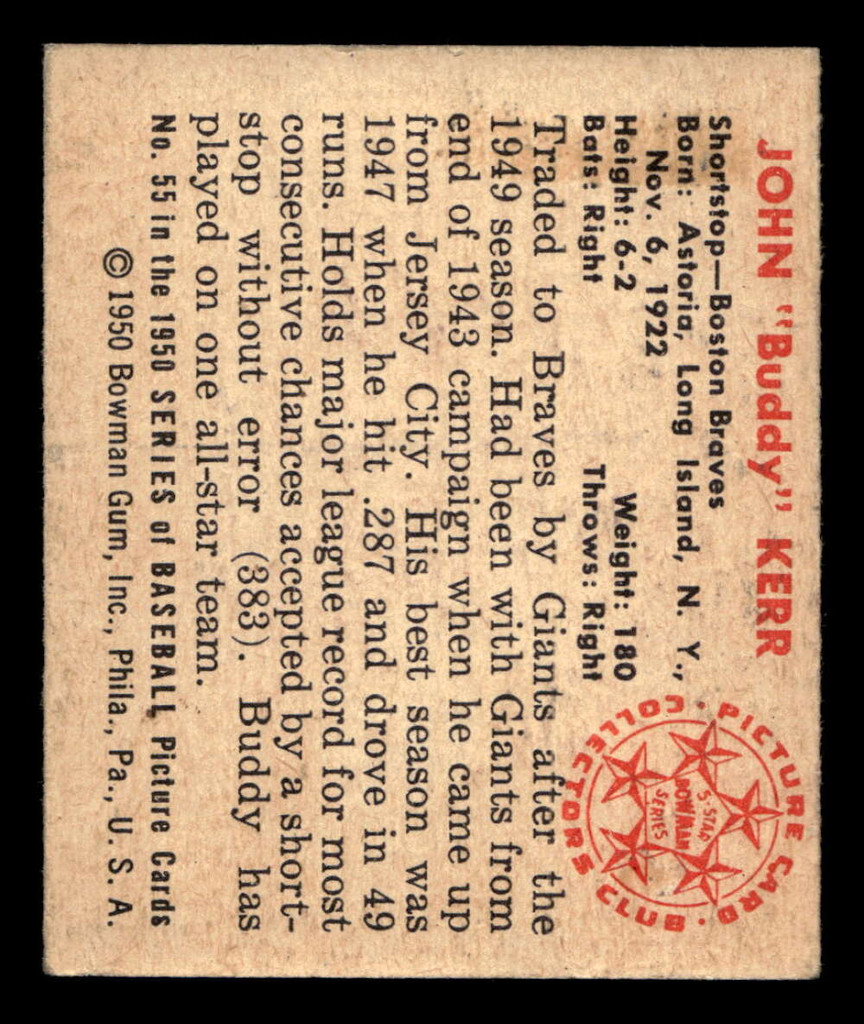 1950 Bowman #55 Buddy Kerr Excellent+ 