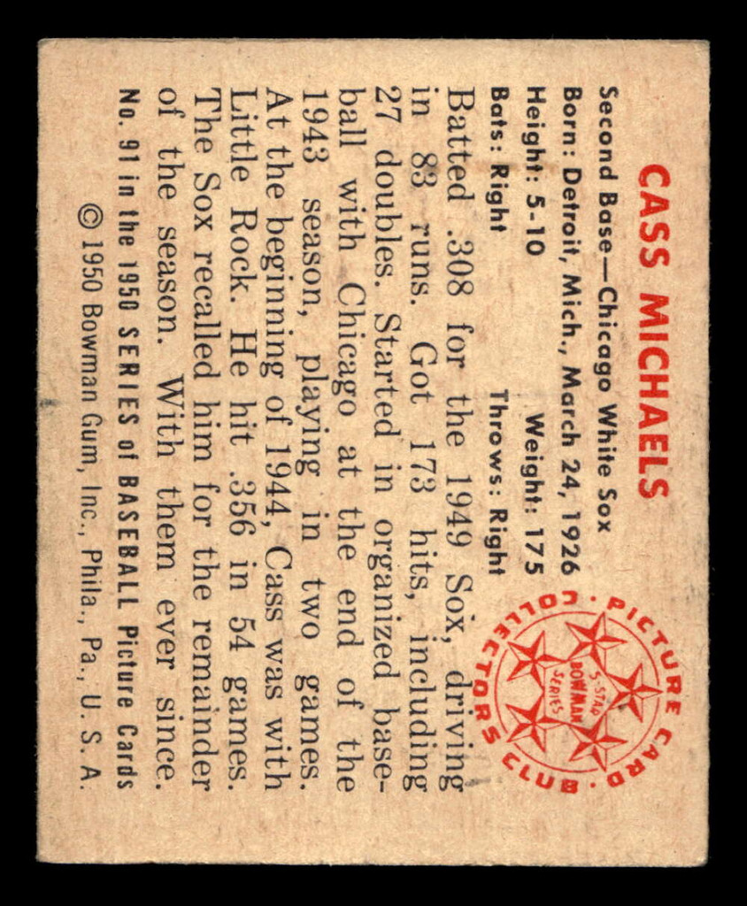 1950 Bowman #91 Cass Michaels Ex-Mint  ID: 512408