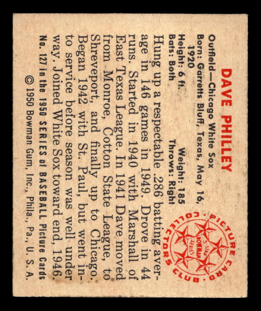 1950 Bowman #127 Dave Philley Excellent+ 