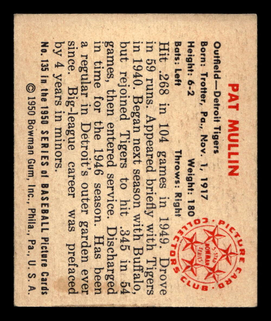 1950 Bowman #135 Pat Mullin Excellent+ 