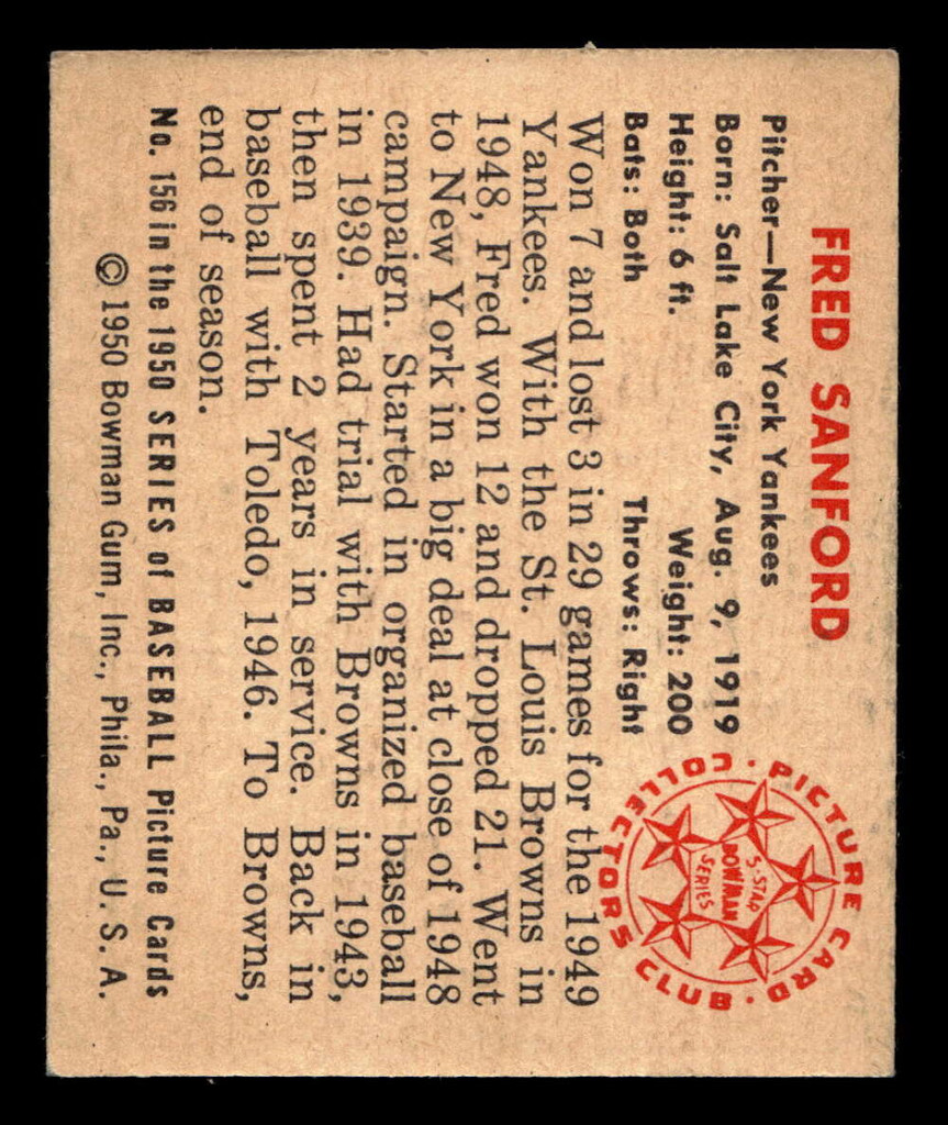 1950 Bowman #156 Fred Sanford Ex-Mint 