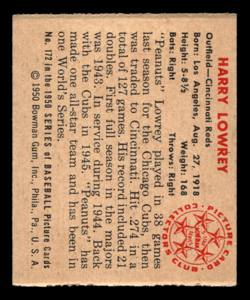 1950 Bowman #172 Peanuts Lowrey Excellent 