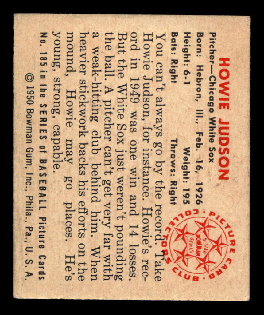 1950 Bowman #185 Howie Judson Excellent+ RC Rookie White Sox ID: 512500