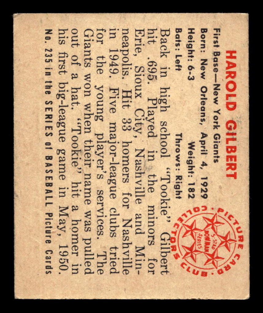 1950 Bowman #235 Tookie Gilbert ERR: No Copyright Excellent+ RC Rookie 