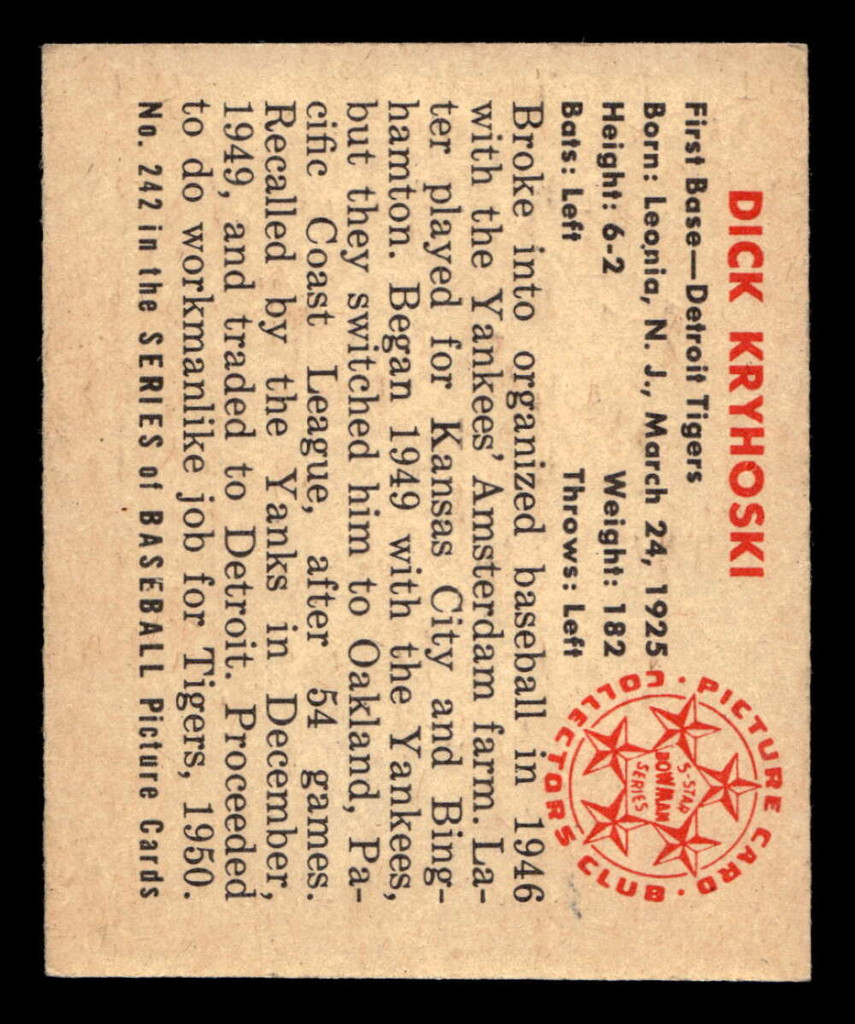 1950 Bowman #242 Dick Kryhoski ERR: No Copyright Ex-Mint 