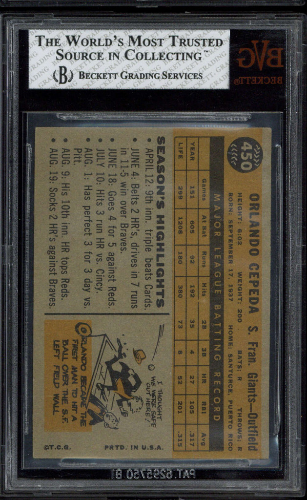 1960 Topps #450 Orlando Cepeda Giants BVG 6 EX-Mint