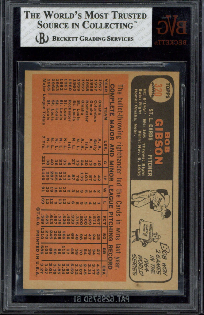 1966 Topps #320 Bob Gibson Cardinals BVG 6 EX-Mint
