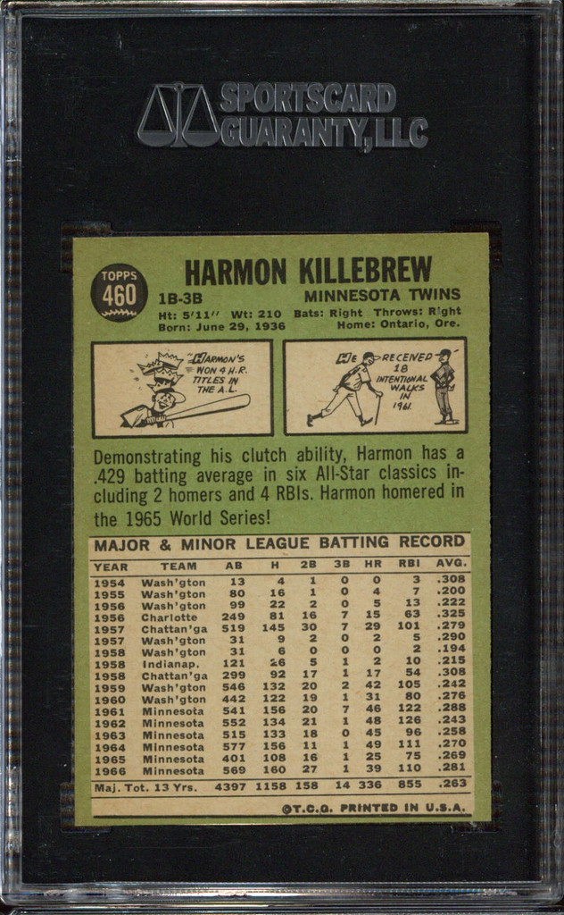 1967 Topps #460 Harmon Killebrew Twins SGC 7 Near Mint
