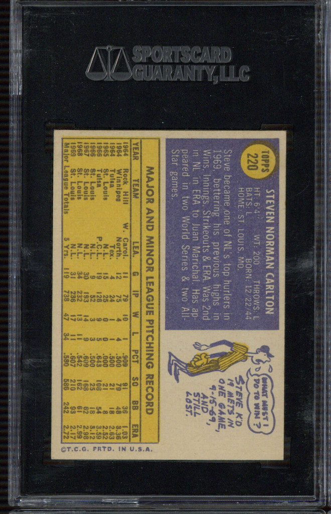1970 Topps #220 Steve Carlton Cardinals SGC 5 EX