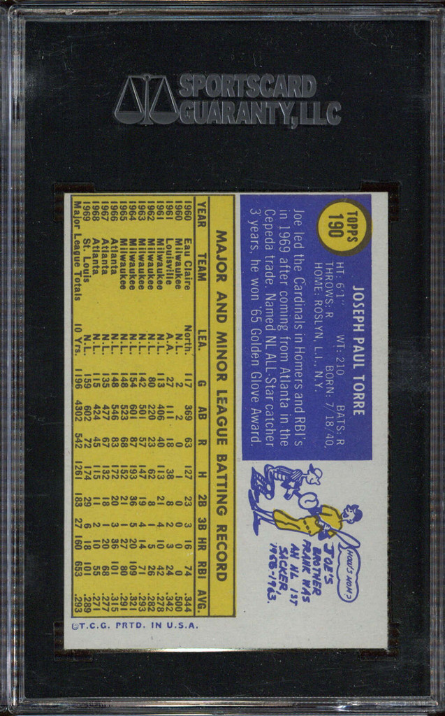 1970 Topps #190 Joe Torree Cardinals SGC 7 Near Mint