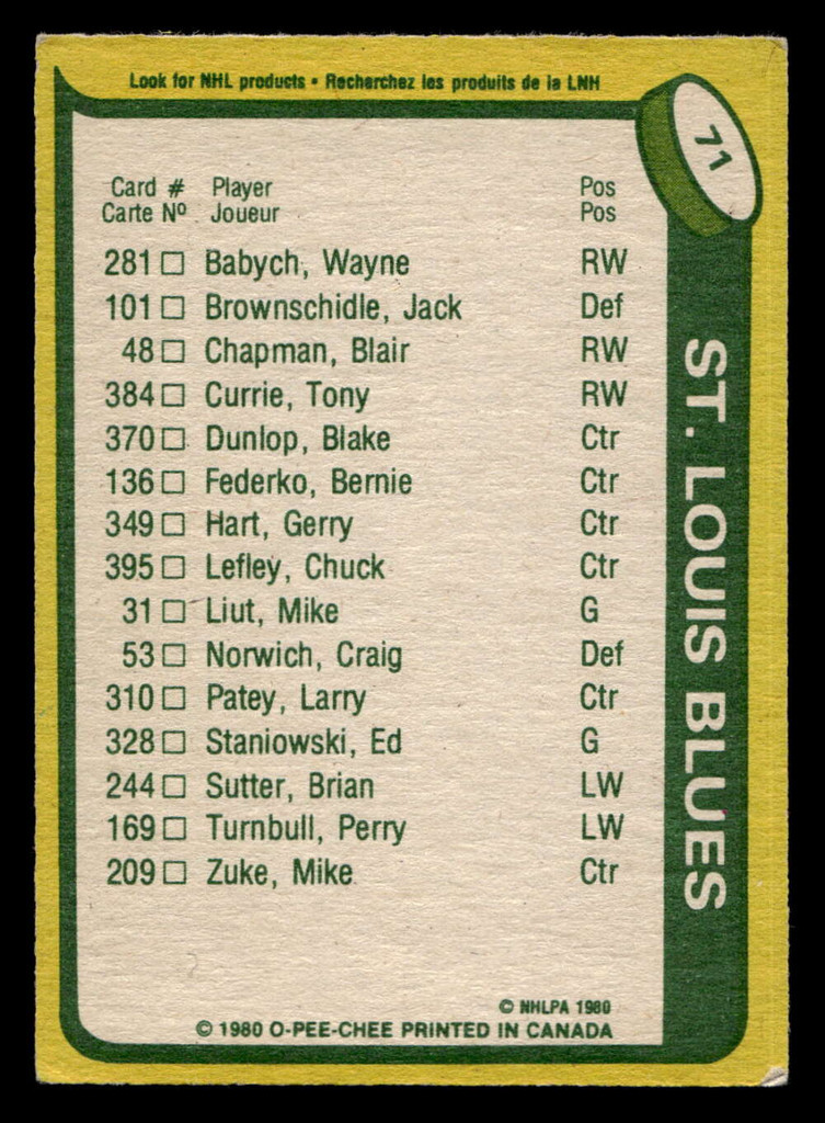 1980-81 O-Pee-Chee #71 Bernie Federko TL Excellent+ OPC 