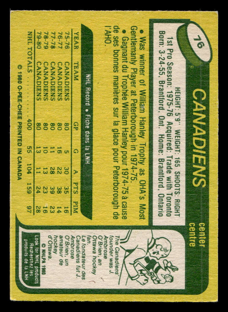 1980-81 O-Pee-Chee #76 Doug Jarvis Ex-Mint OPC 