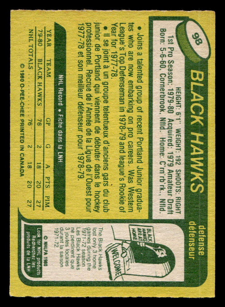 1980-81 O-Pee-Chee #98 Keith Brown Excellent+ RC Rookie OPC 