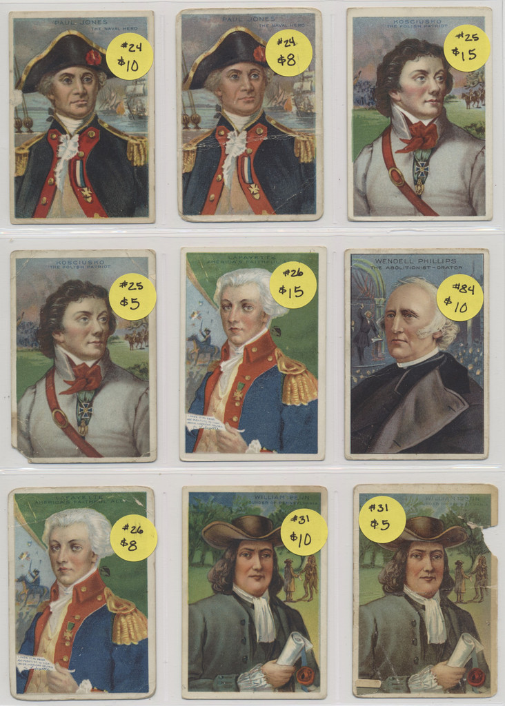 1911 T68 HEROES OF HISTORY  Partial Set 29 different/100 with 13 duplicates WILL SELL SINGLES  #*sku37114