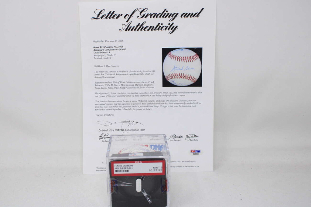 Hank Aaron Willie Mays Baseball Signed Autograph PSA/DNA 500 HR 9 Signatures 9 MINT