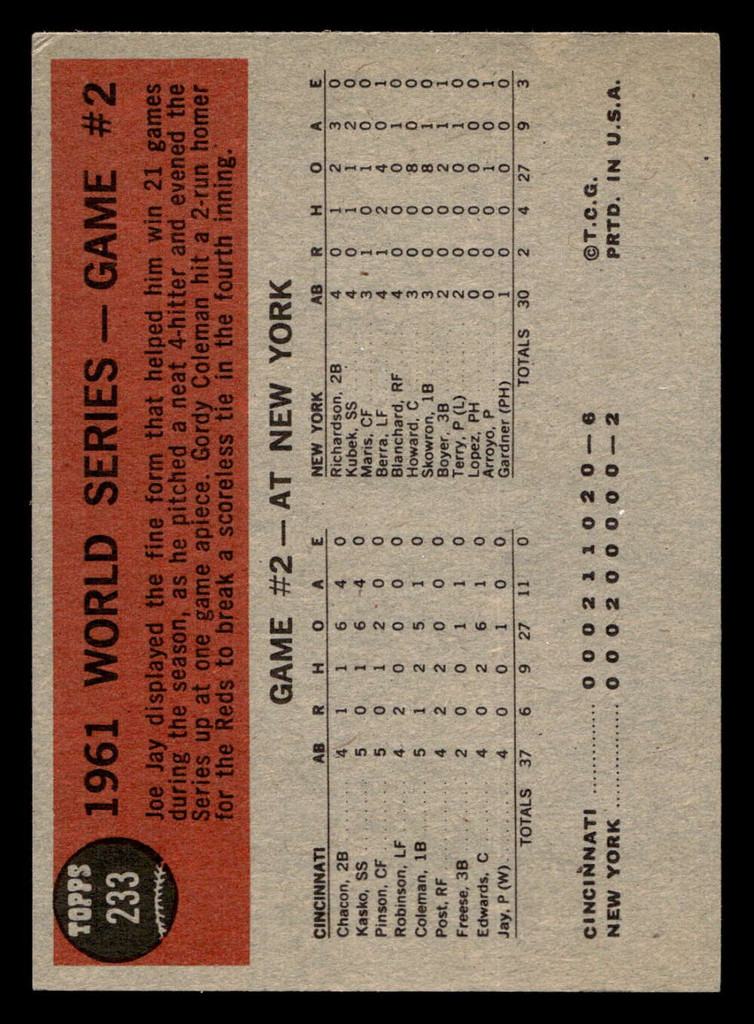 1962 Topps #233 World Series Game 2 Jay Ties It Up Excellent  ID: 512959
