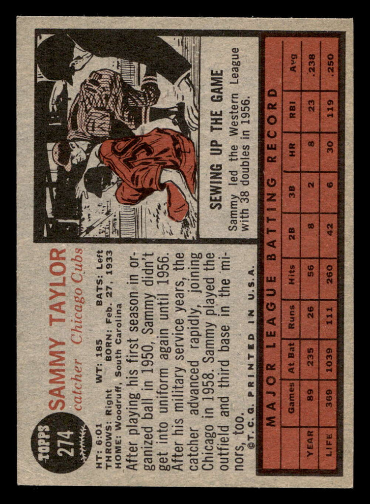 1962 Topps #274 Sammy Taylor Excellent+  ID: 513041