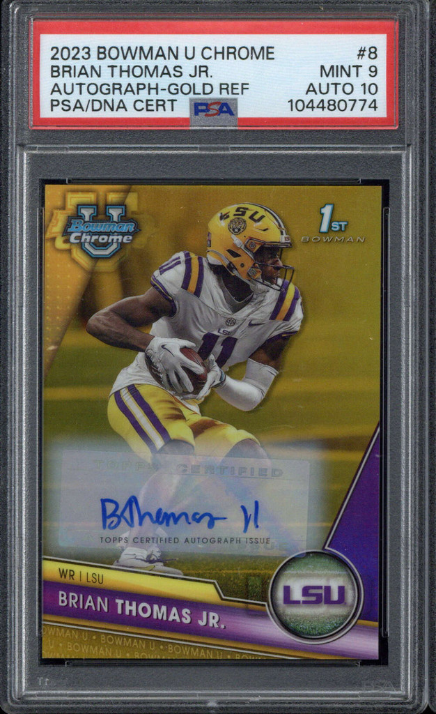2023 Bowman U Chrome #8 Brian Thomas Jr. LSU PSA 9 Mint Gold Refractor Auto 10 /50
