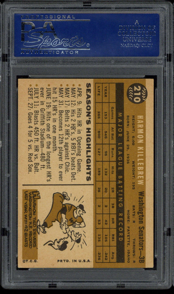 1960 Topps #210 Harmon Killebrew Senators PSA 5 EX