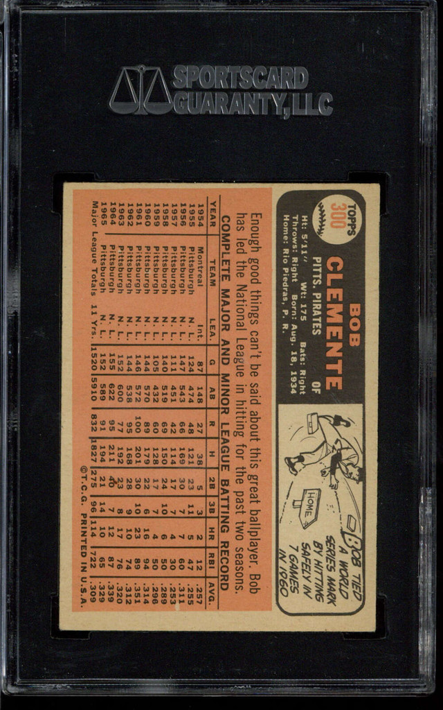 1966 Topps #300 Roberto Clemente Pirates SGC 5.5 EX+