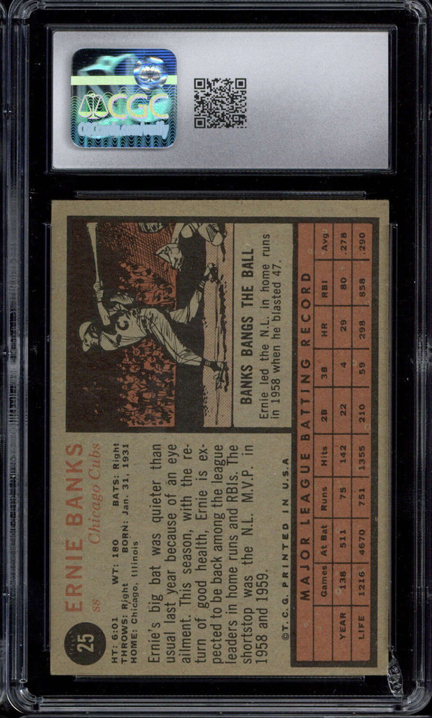 1962 Topps #25 Ernie Banks Cubs CGC 6 EX-Mint