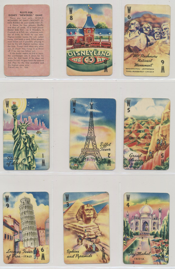 circ. 1950's Walt Disney Newsreel Card Game Lot of 18 + 1 Instruction Card  #*sku37132