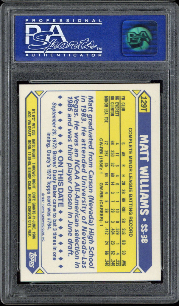 1987 Topps Traded Tiffany #129T Matt Williams Giants PSA 9 Mint RC ID: 513272