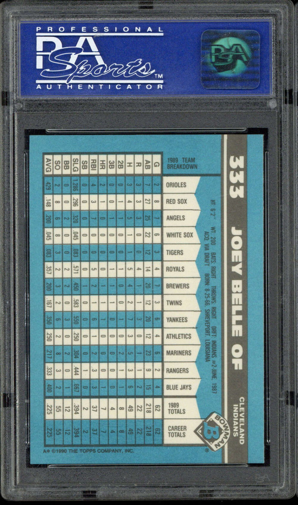 1990 Bowman Tiffany #333 Albert Joey Belle Indians PSA 9 Mint RC