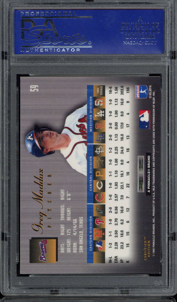 1995 Select Certified #59 Greg Maddux Braves PSA 9 Mint