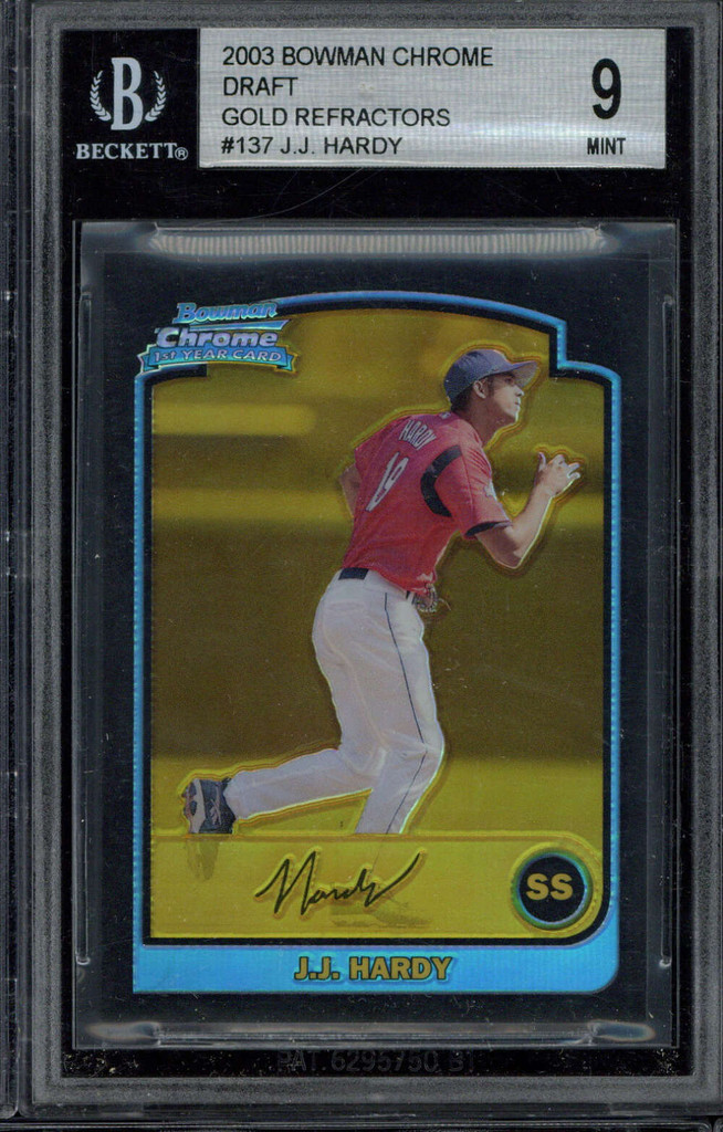 2003 Bowman Chrome Draft #137 J.J. Hardy #18/50 BGS 9 Mint GOLD Refractor