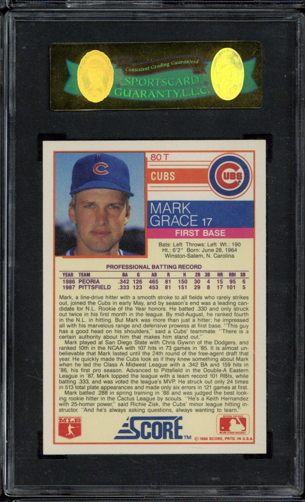 1988 Score Traded #80T Mark Grace Cubs SGC 8.5 NM-Mint+ RC