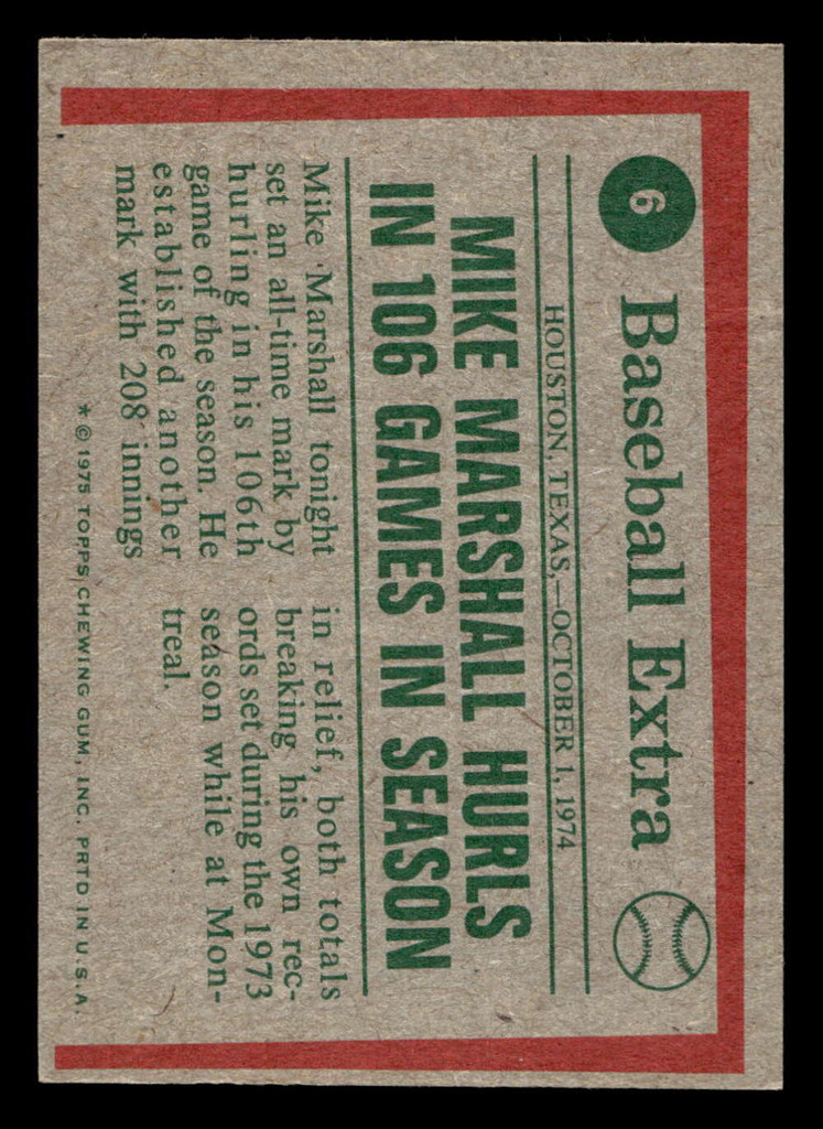 1975 Topps Mini #6 Mike Marshall HL Excellent+ MINI 