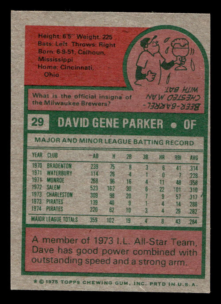 1975 Topps Mini #29 Dave Parker Excellent+ MINI  ID: 513353