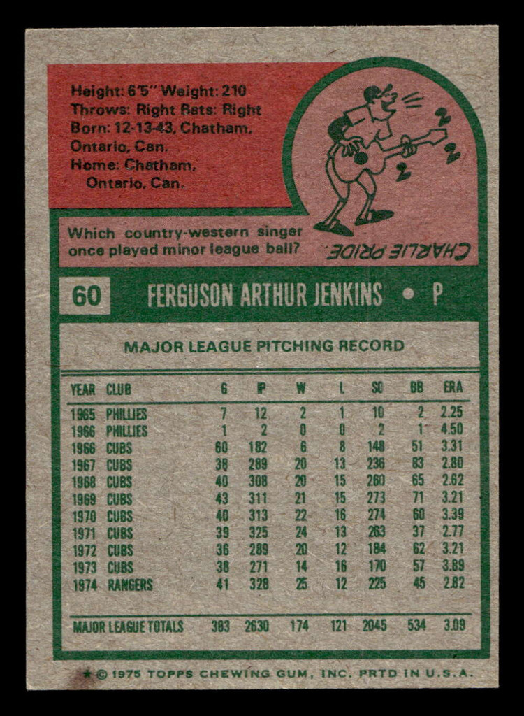 1975 Topps Mini #60 Fergie Jenkins Ex-Mint MINI 
