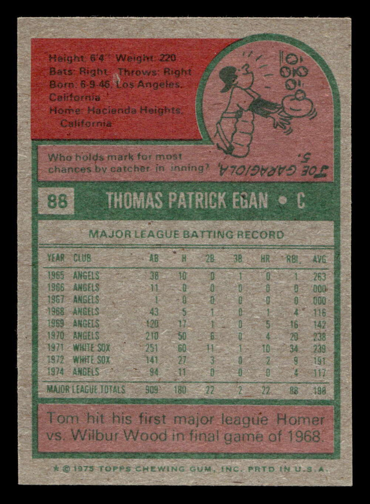 1975 Topps Mini #88 Tom Egan Ex-Mint MINI  ID: 513446