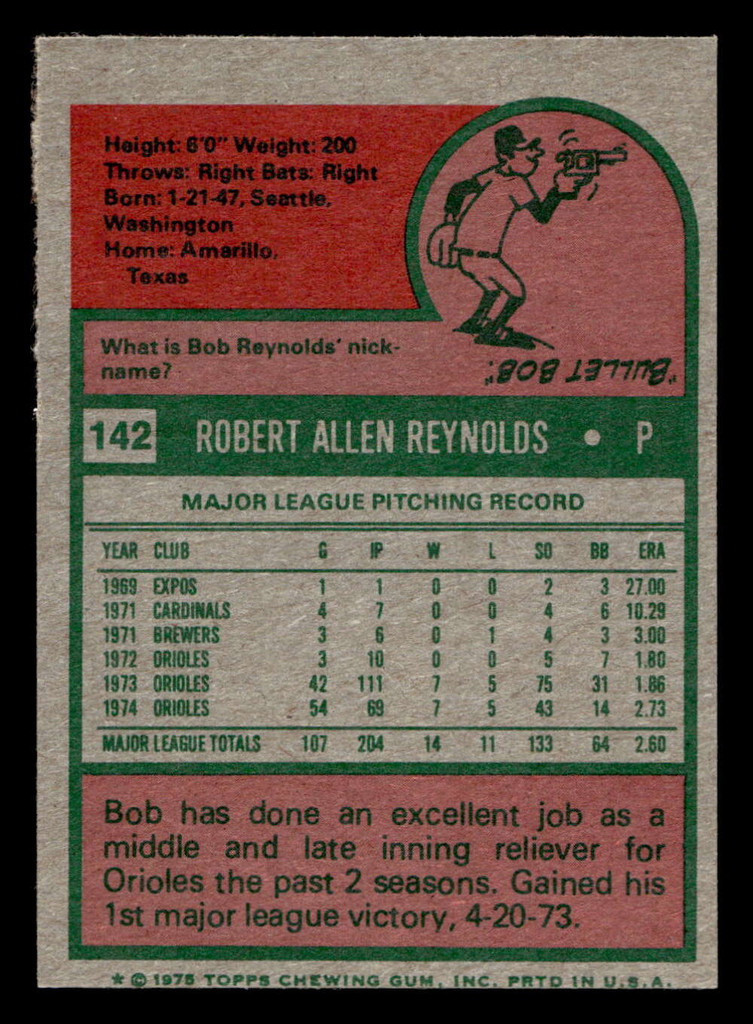 1975 Topps Mini #142 Bob Reynolds Near Mint MINI  ID: 513537