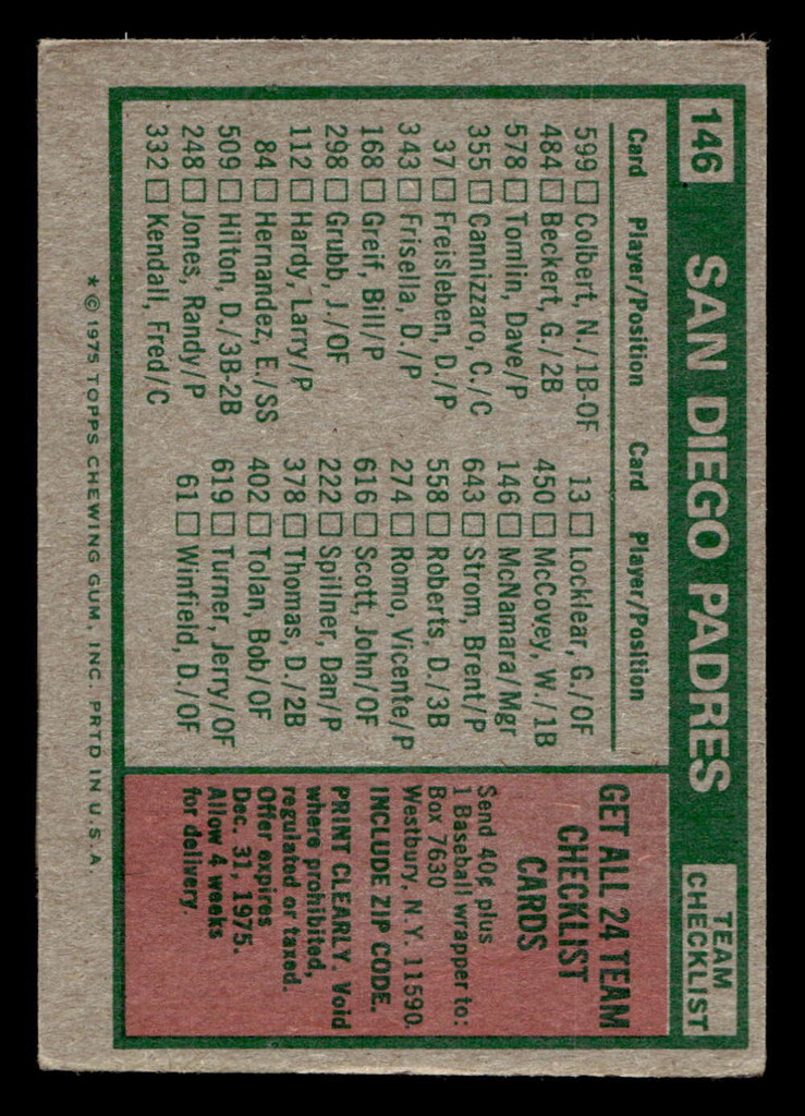 1975 Topps Mini #146 John McNamara MG Excellent MINI 