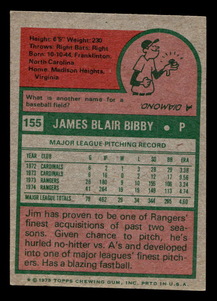 1975 Topps Mini #155 Jim Bibby Very Good MINI 