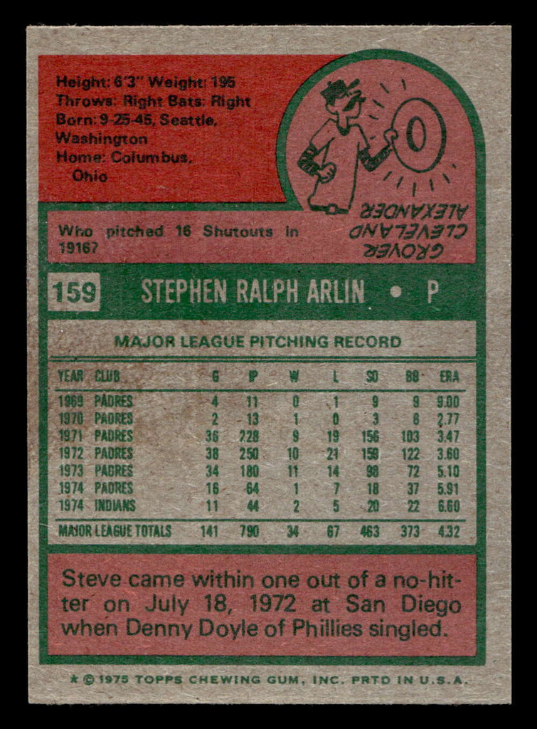 1975 Topps Mini #159 Steve Arlin Near Mint MINI 