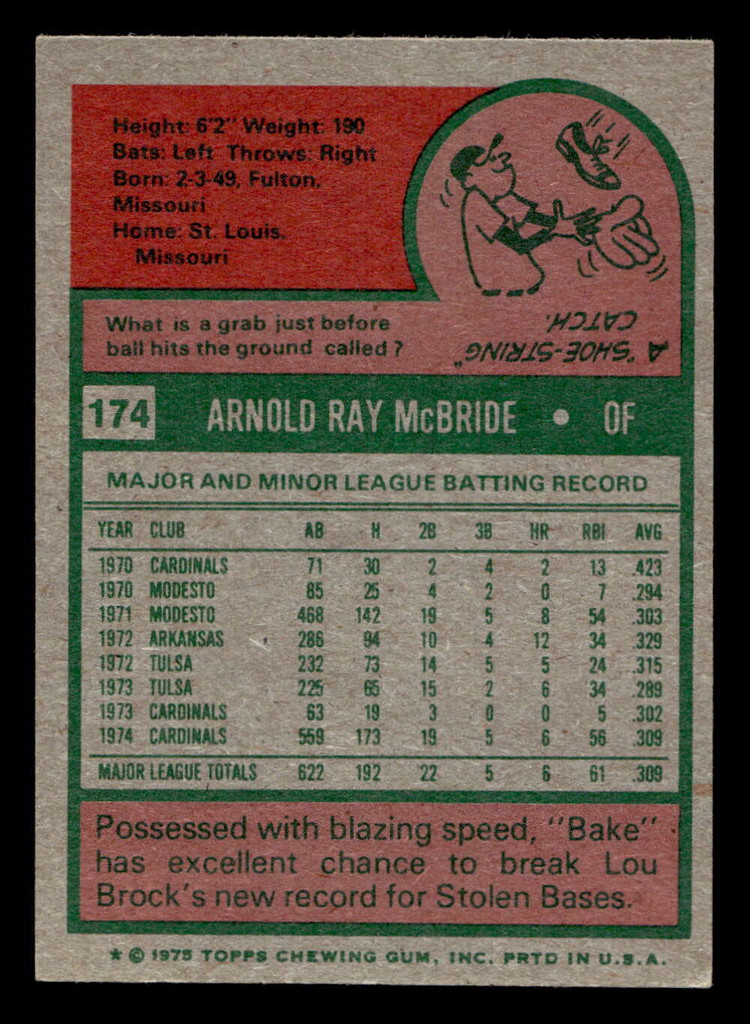 1975 Topps Mini #174 Bake McBride Ex-Mint MINI  ID: 513585