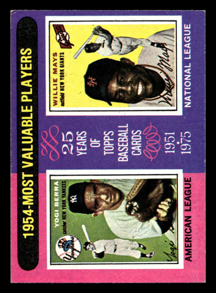 1975 Topps Mini #192 1954 's Yogi Berra/Willie Mays MVP Excellent+ MINI 