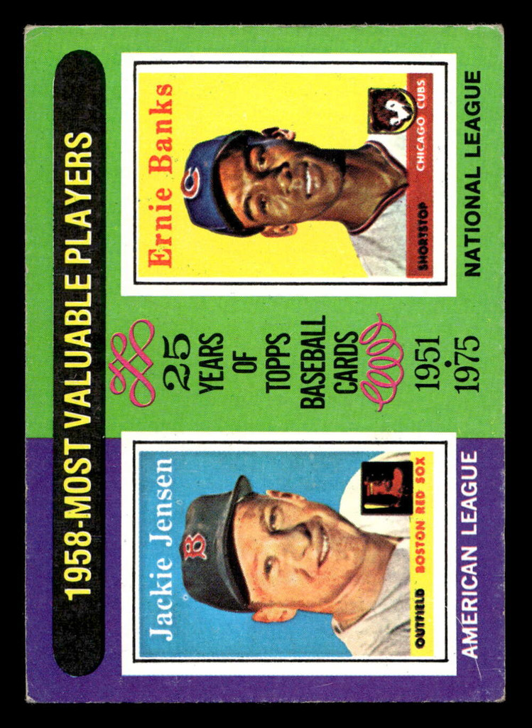 1975 Topps Mini #196 1958 's Jackie Jensen/Ernie Banks MVP Excellent+ MINI  ID: 513628