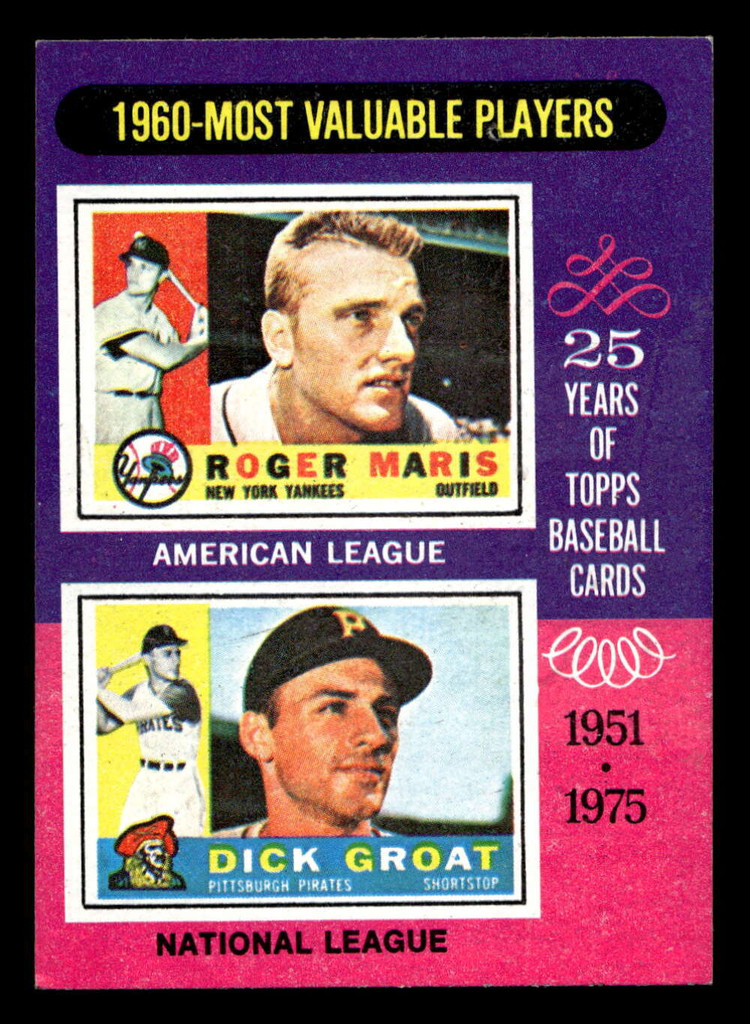 1975 Topps Mini #198 1960 's Roger Maris/Dick Groat MVP Ex-Mint MINI 