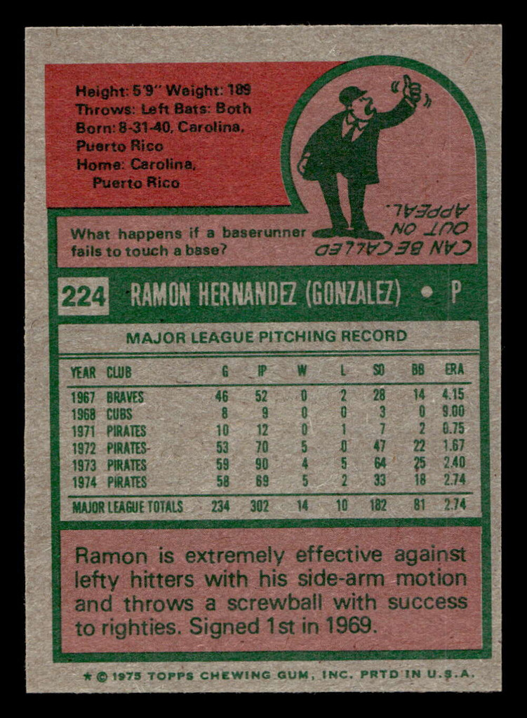1975 Topps Mini #224 Ramon Hernandez Near Mint MINI  ID: 513686