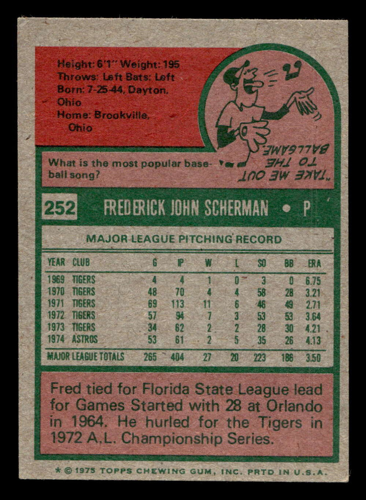 1975 Topps Mini #252 Fred Scherman Ex-Mint MINI  ID: 513734