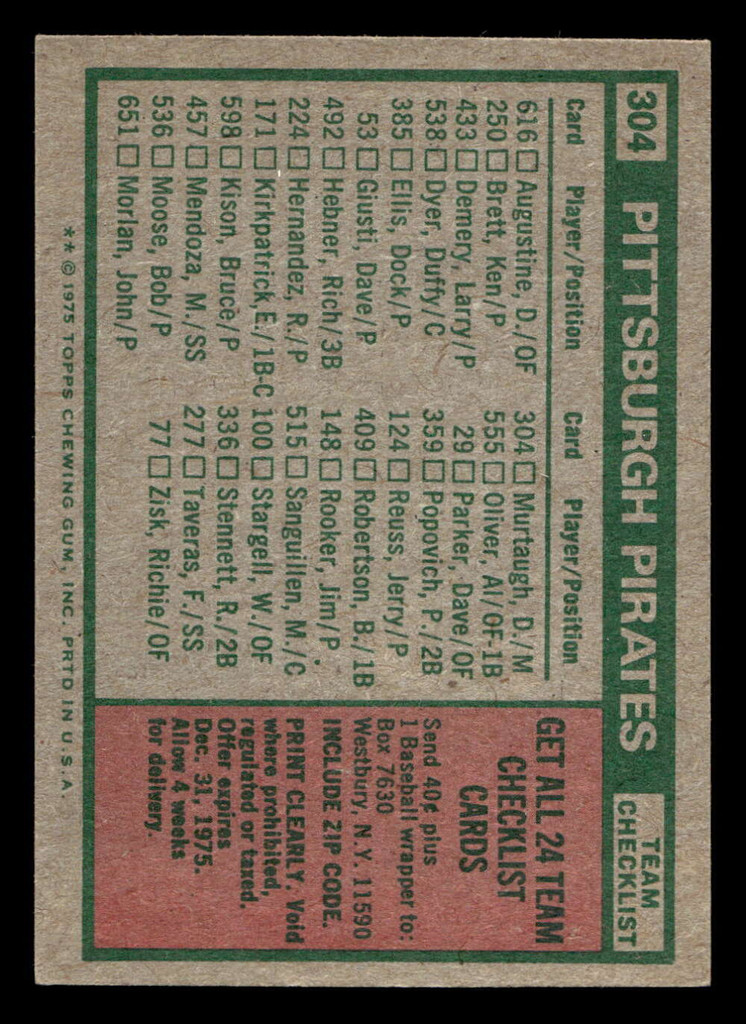 1975 Topps Mini #304 Danny Murtaugh MG Ex-Mint MINI  ID: 513778