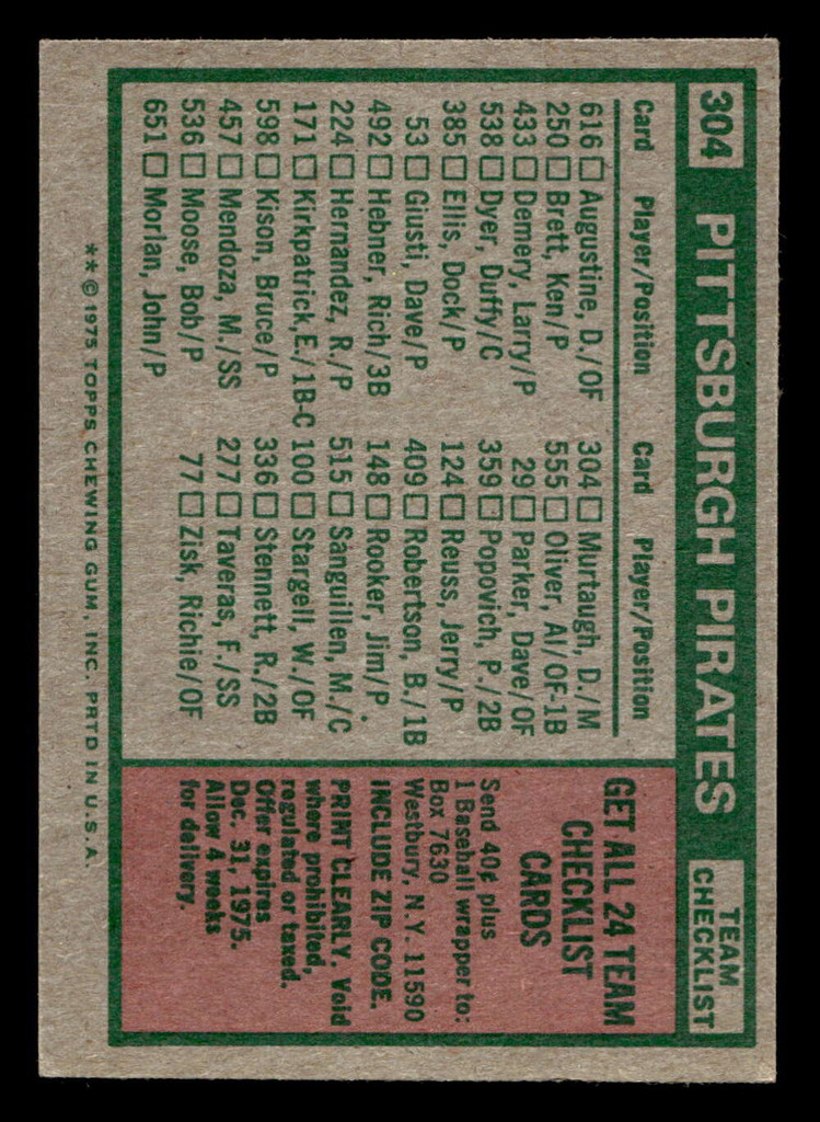 1975 Topps Mini #304 Danny Murtaugh MG Excellent+ MINI 