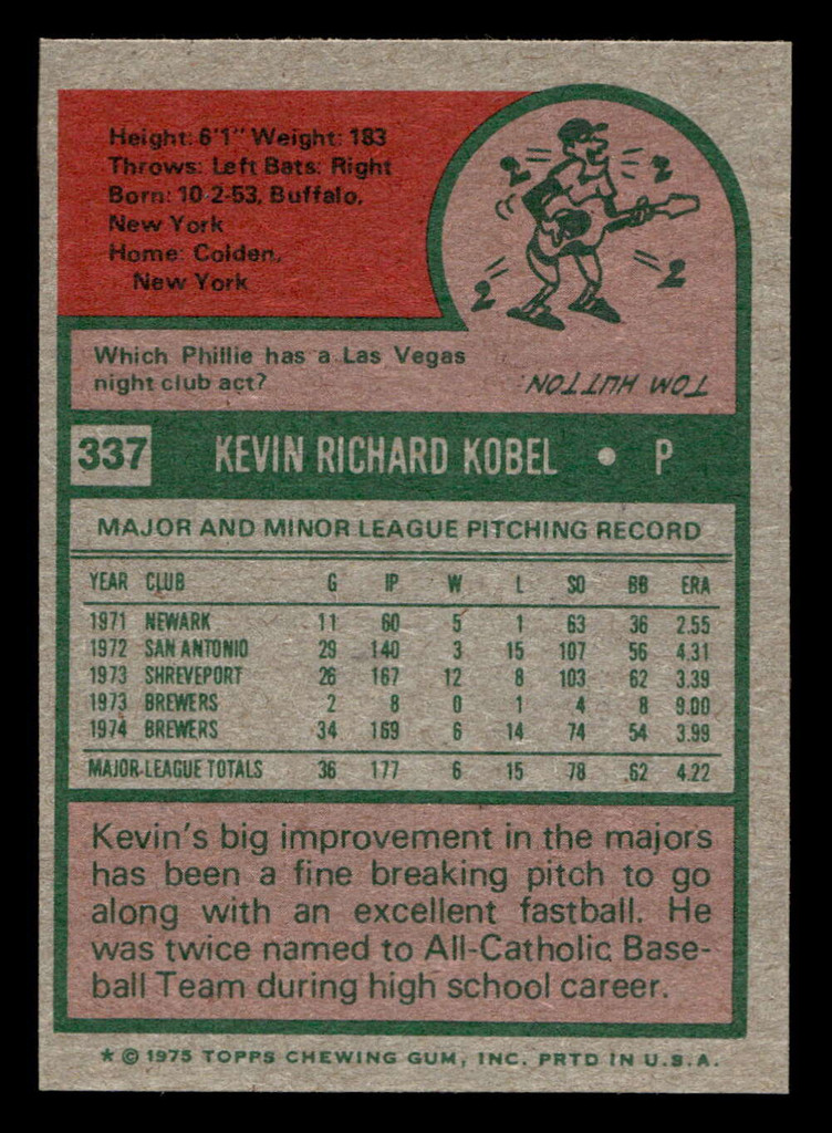 1975 Topps Mini #337 Kevin Kobel Near Mint MINI 