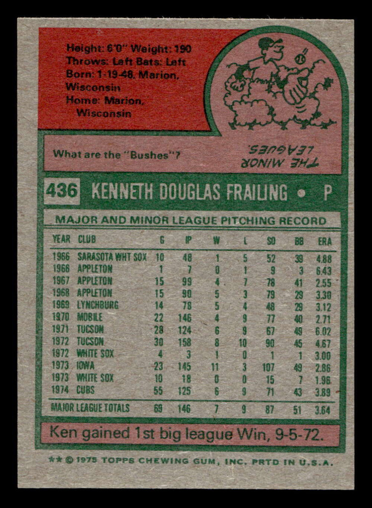 1975 Topps Mini #436 Ken Frailing Near Mint MINI 
