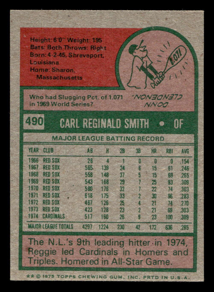1975 Topps Mini #490 Reggie Smith Ex-Mint MINI  ID: 513969